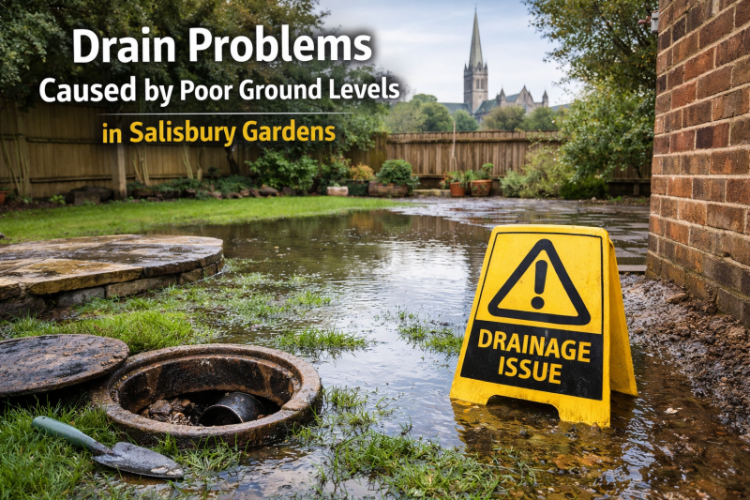 Drain problems caused by poor ground levels in Salisbury gardens