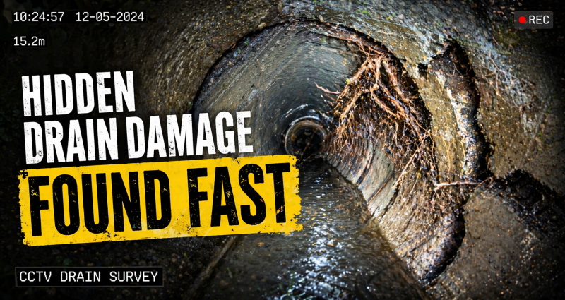 CCTV drain survey view inside a Salisbury pipe showing hidden drain damage and root intrusion