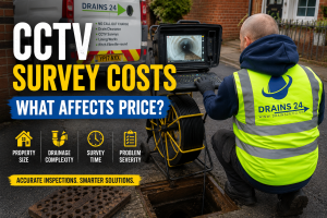 Drain engineer carrying out CCTV drain survey in Salisbury using inspection camera equipment